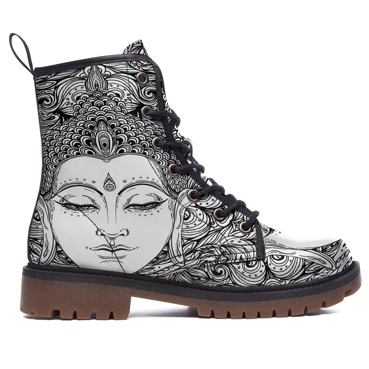 Buddha Mandala Spiritual Black White Print Work Boots-grizzshop