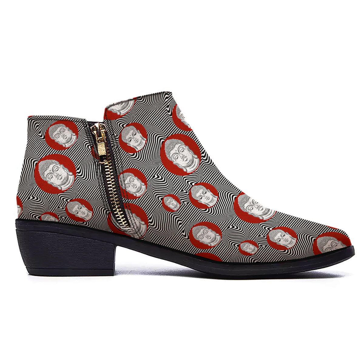 Buddha Print Pattern Ankle Boots-grizzshop
