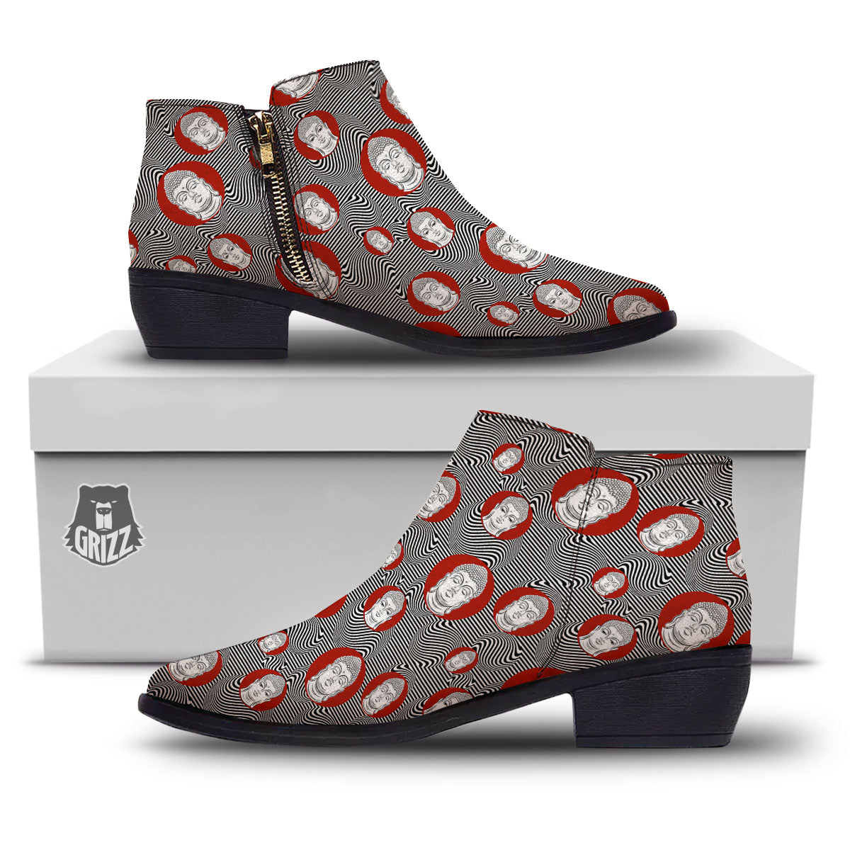 Buddha Print Pattern Ankle Boots-grizzshop