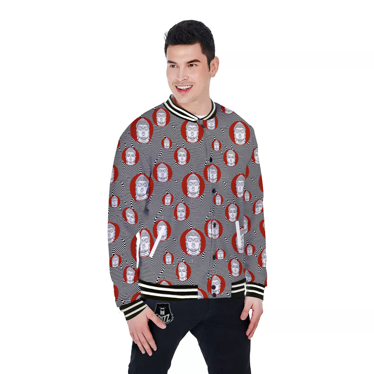 Buddha Print Pattern Baseball Jacket-grizzshop