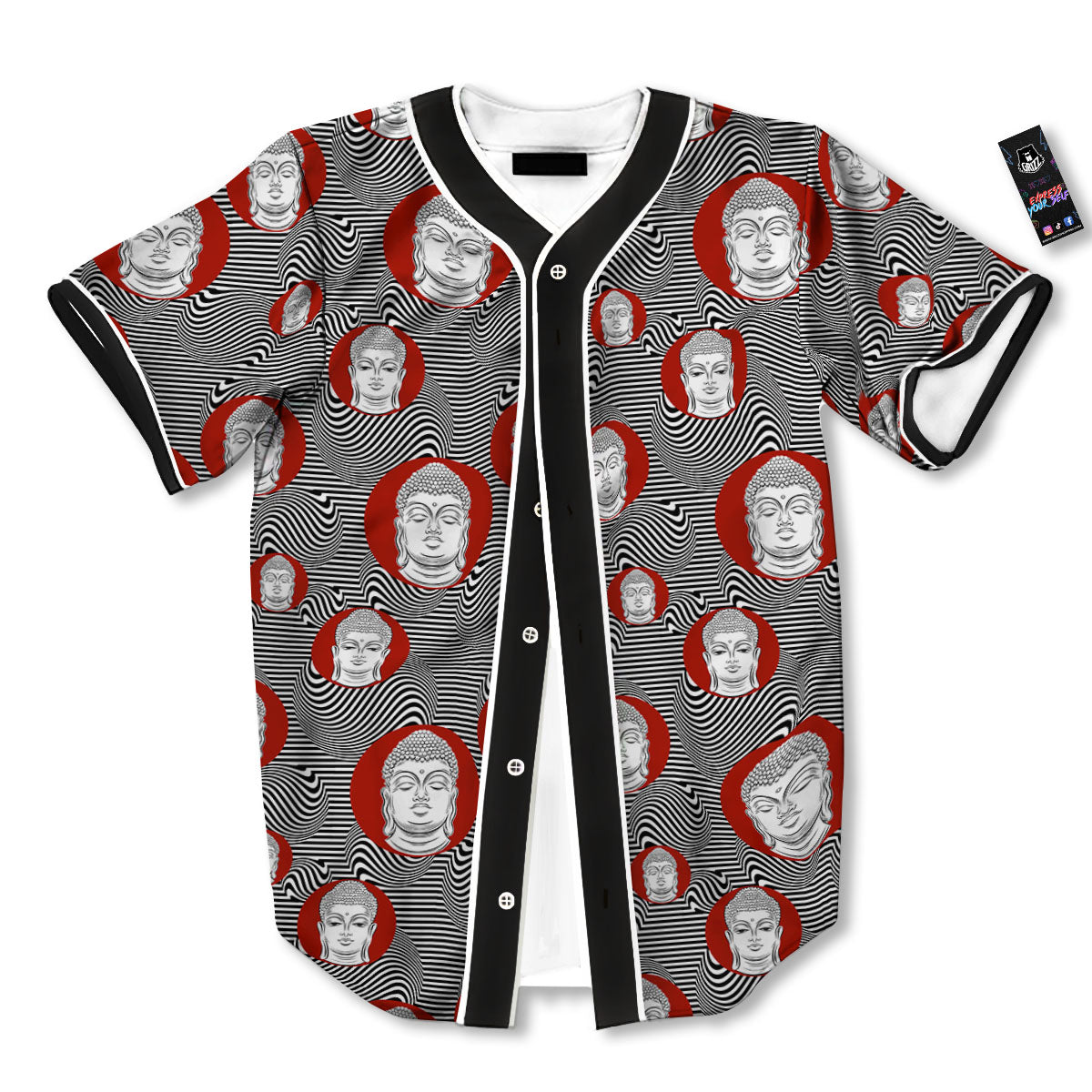 Buddha Print Pattern Baseball Jersey-grizzshop