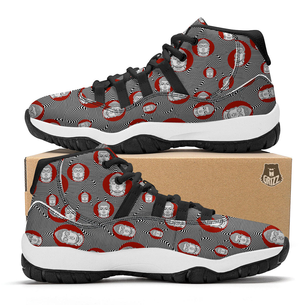 Buddha Print Pattern Black Bball Shoes-grizzshop