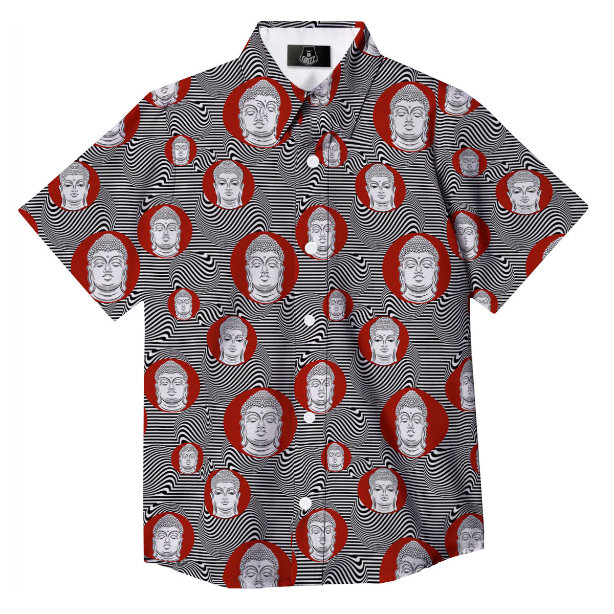 Buddha Print Pattern Button Up Shirt-grizzshop