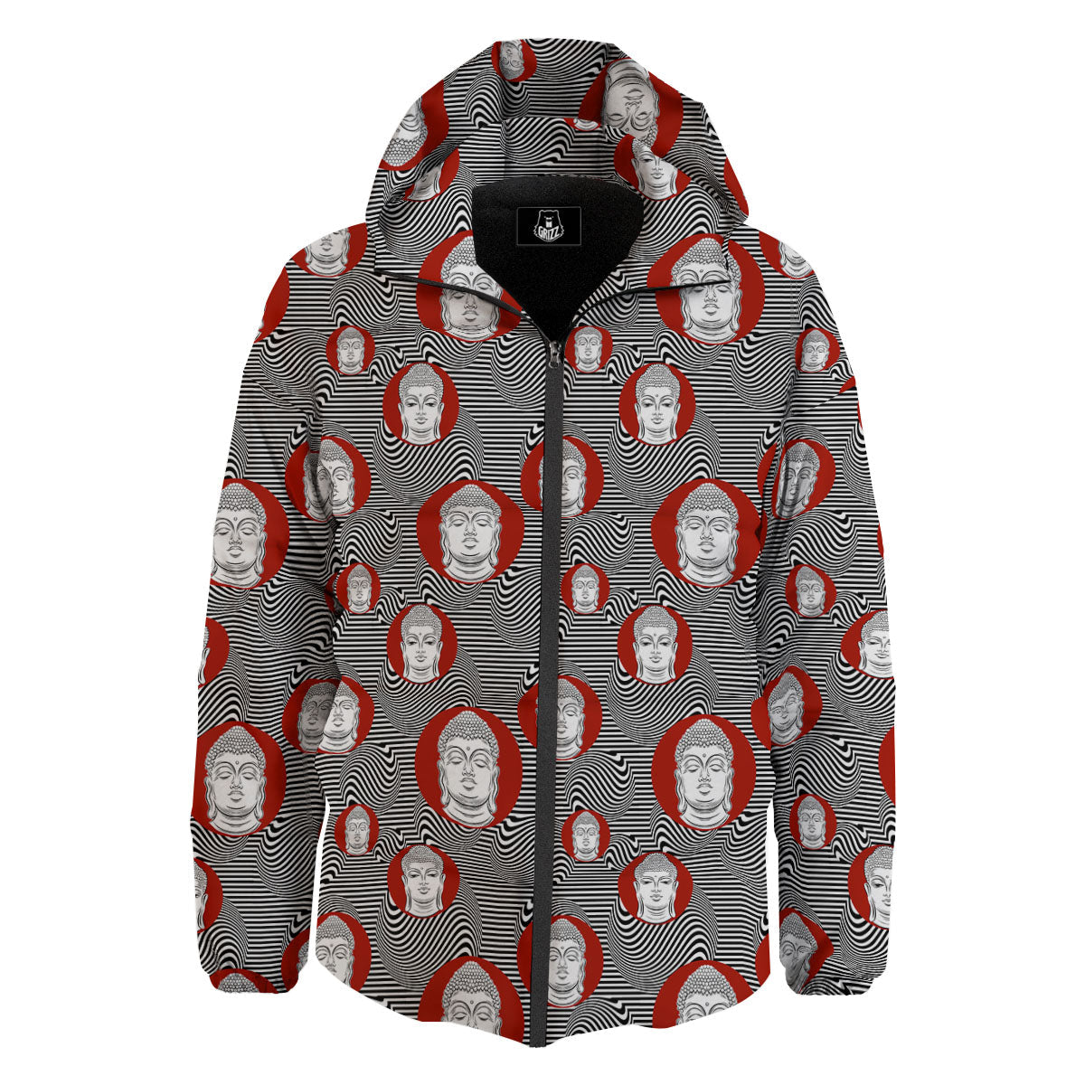 Buddha Print Pattern Down Jacket-grizzshop