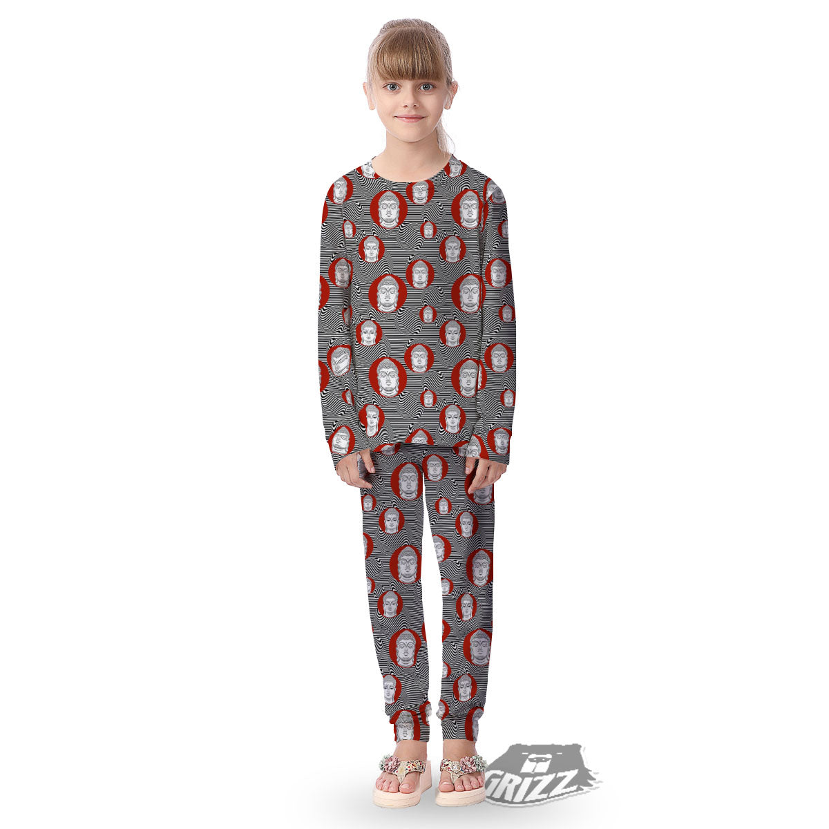 Buddha Print Pattern Kid's Pajamas-grizzshop