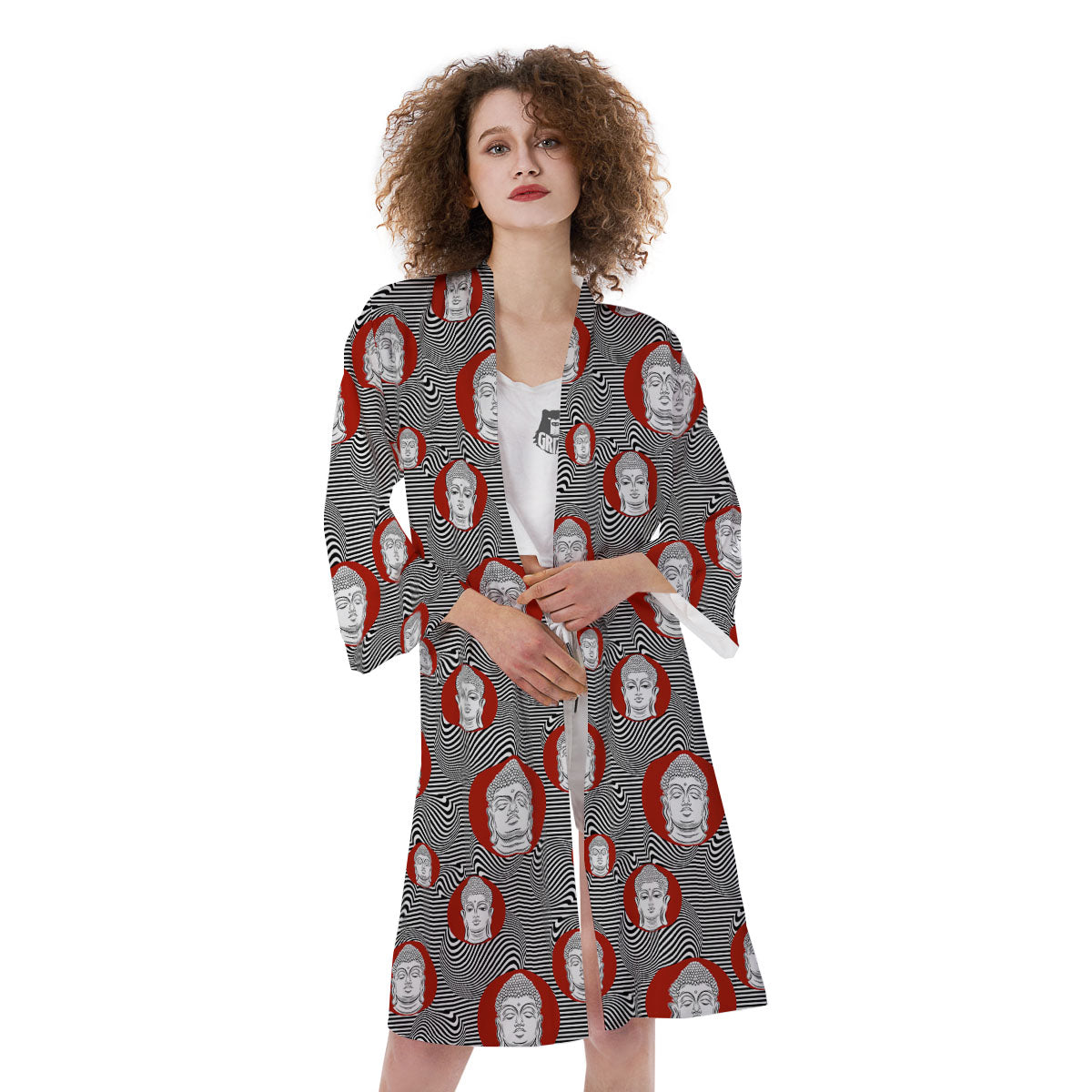 Buddha Print Pattern Kimono-grizzshop