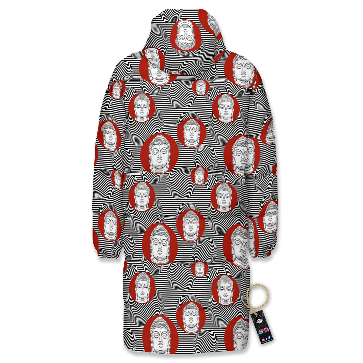Buddha Print Pattern Long Down Jacket-grizzshop