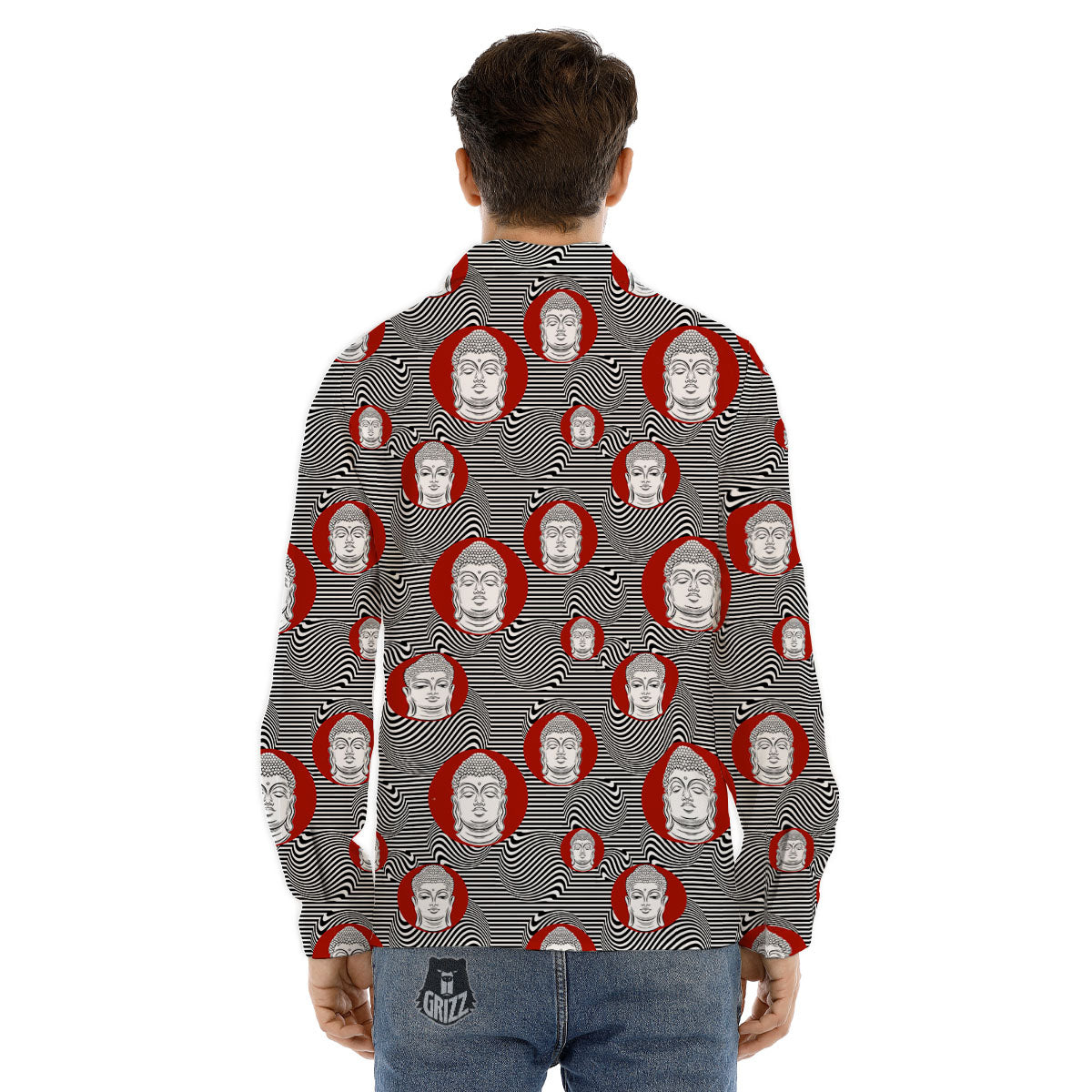 Buddha Print Pattern Men's Dress Shirts-grizzshop