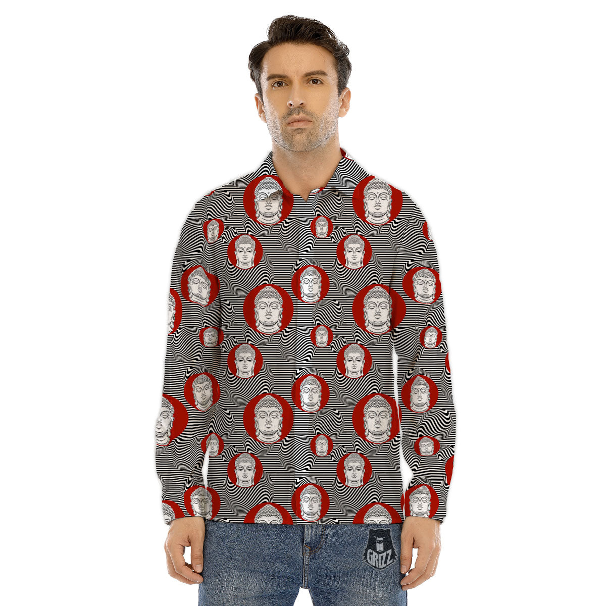 Buddha Print Pattern Men's Dress Shirts-grizzshop