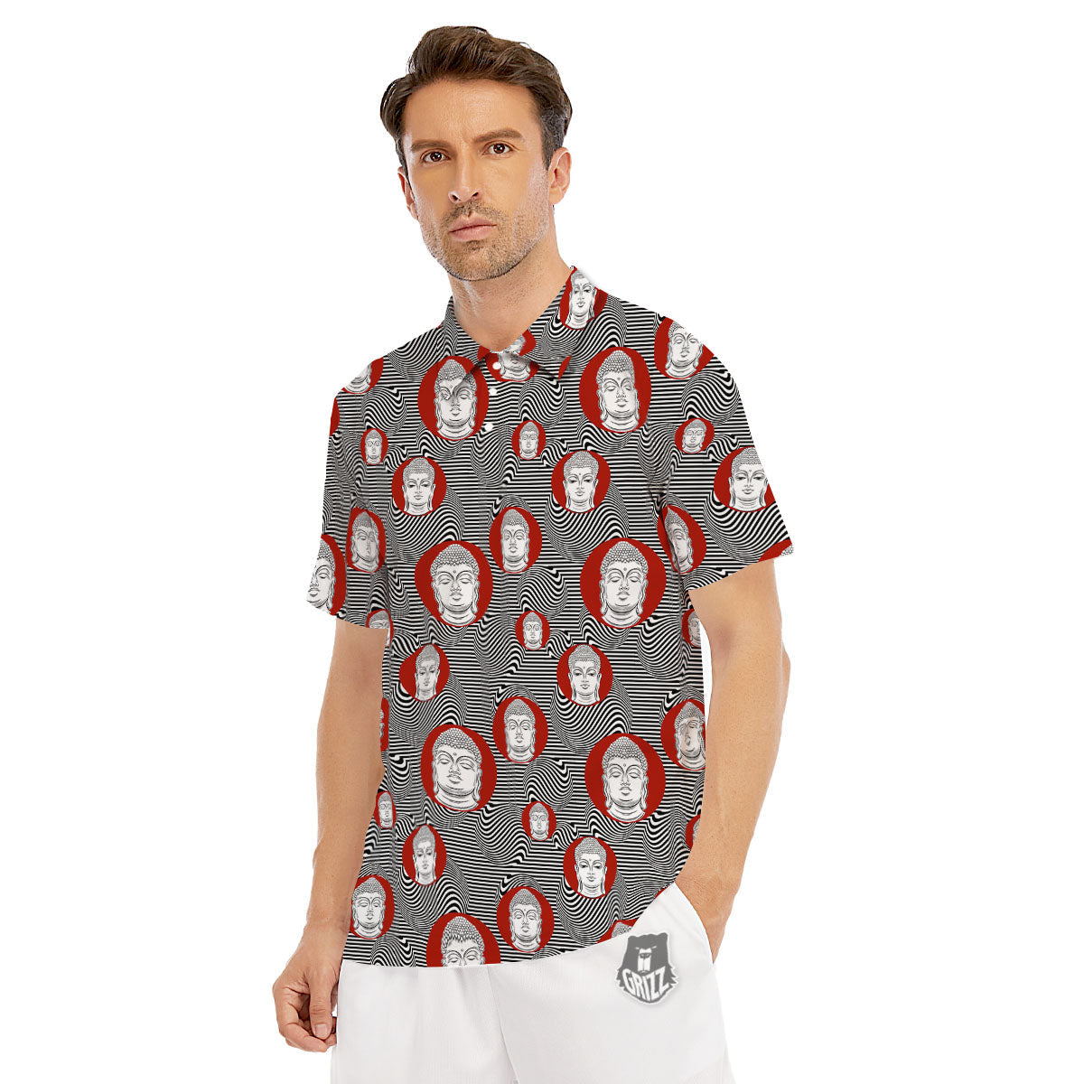 Buddha Print Pattern Men's Golf Shirts-grizzshop