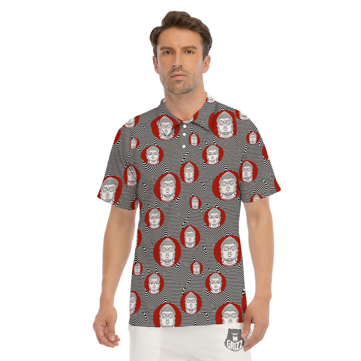 Buddha Print Pattern Men's Golf Shirts-grizzshop