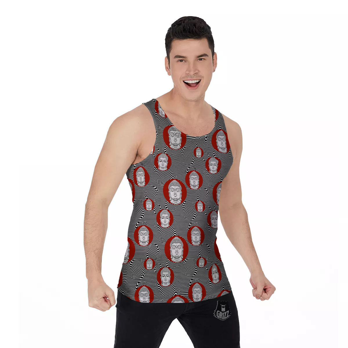Buddha Print Pattern Men's Tank Top-grizzshop