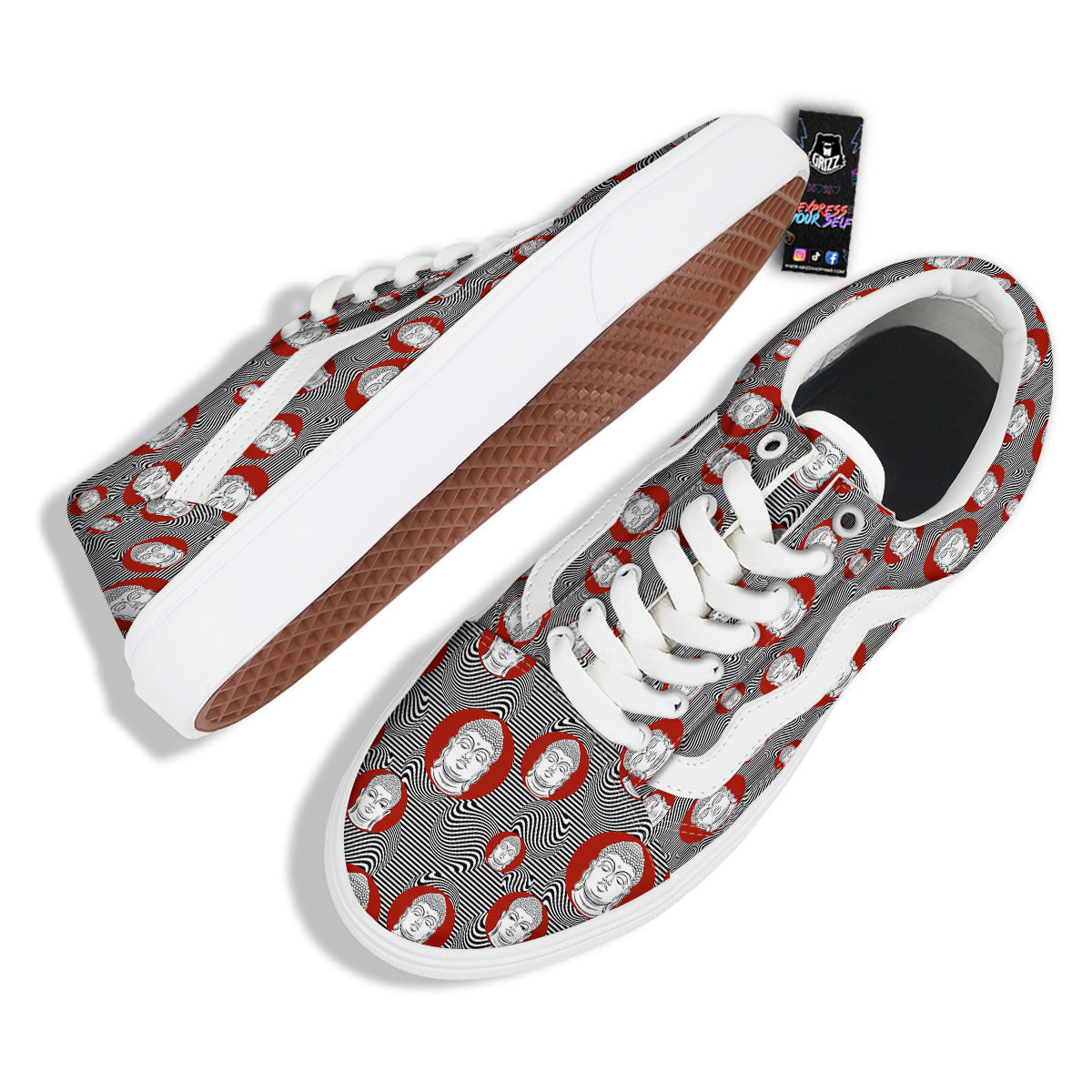 Buddha Print Pattern Skate Shoes-grizzshop