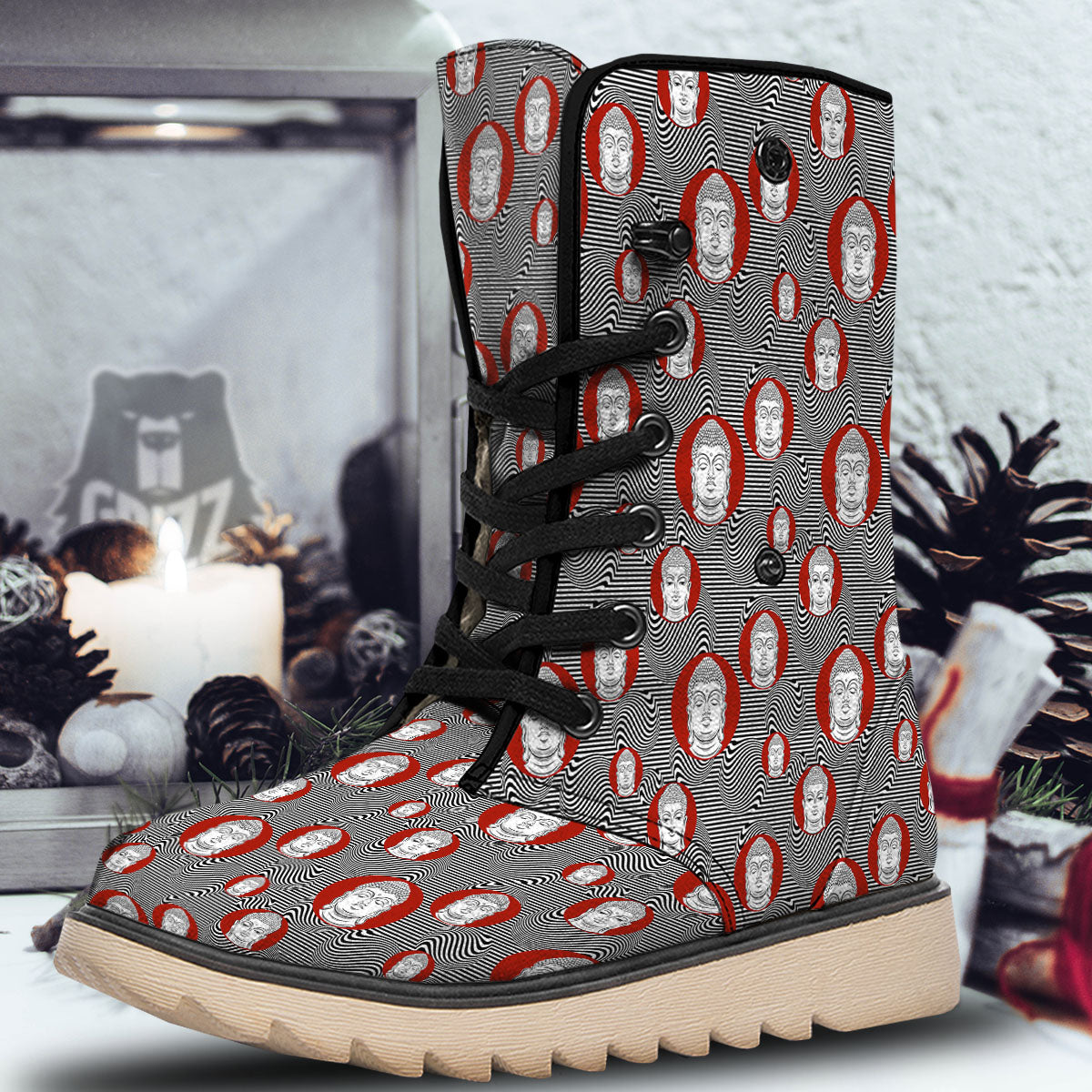 Buddha Print Pattern Snow Boots-grizzshop