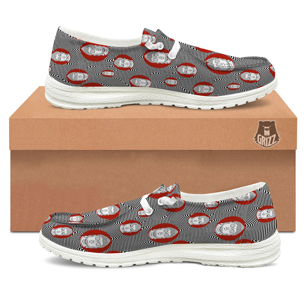 Buddha Print Pattern White Loafers-grizzshop