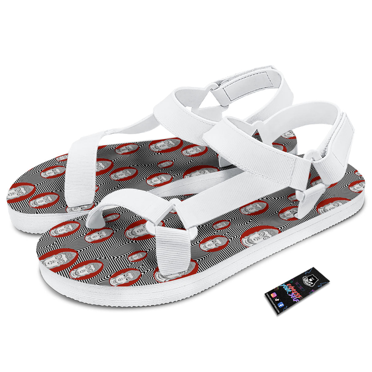 Buddha Print Pattern White Open Toe Sandals-grizzshop