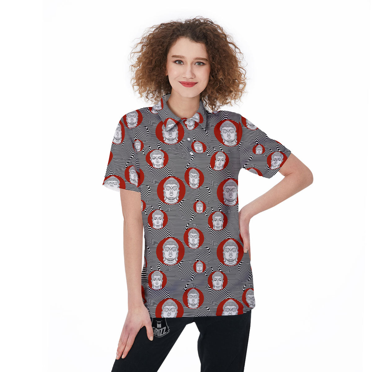 Buddha Print Pattern Women's Golf Shirts-grizzshop