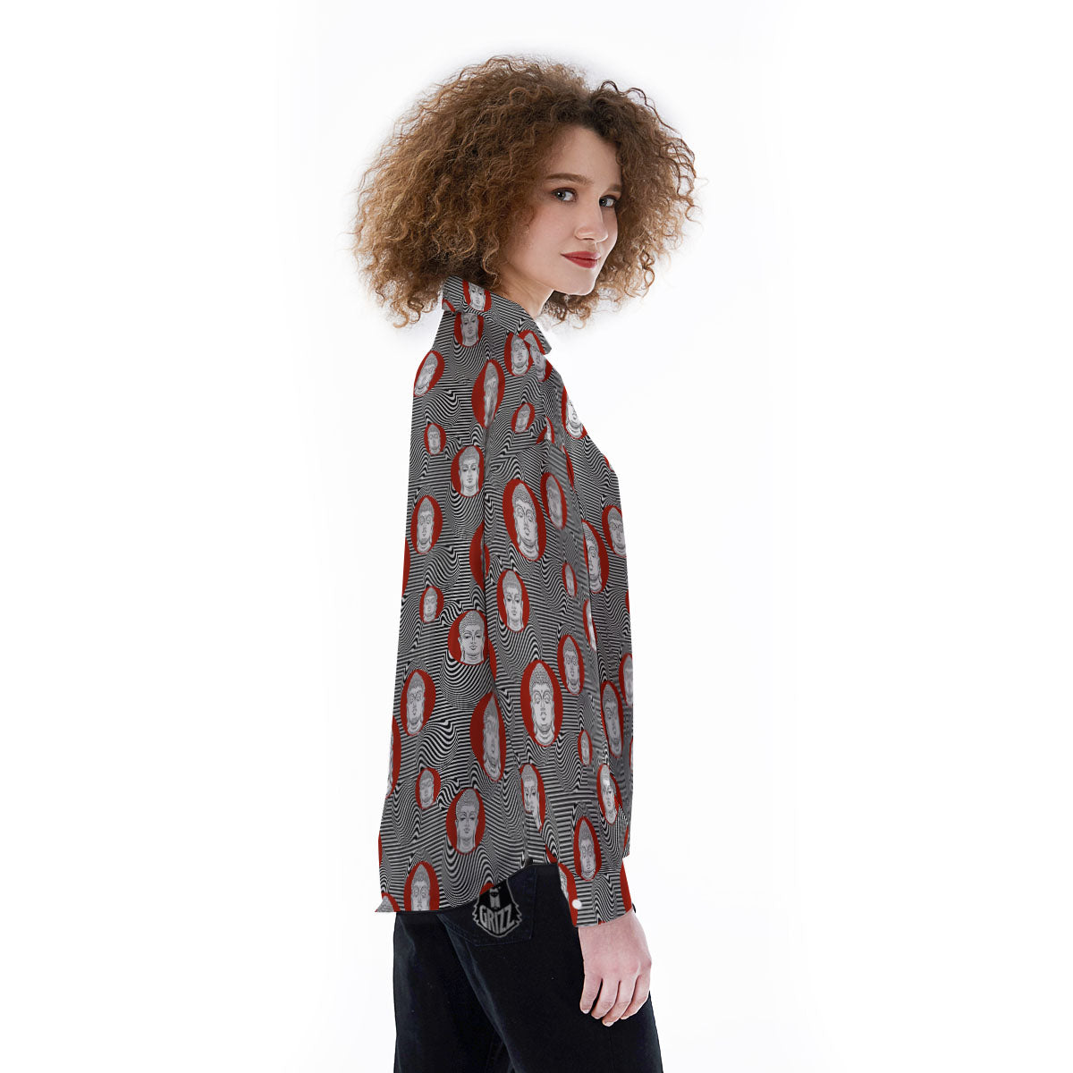 Buddha Print Pattern Women's Long Sleeve Shirts-grizzshop