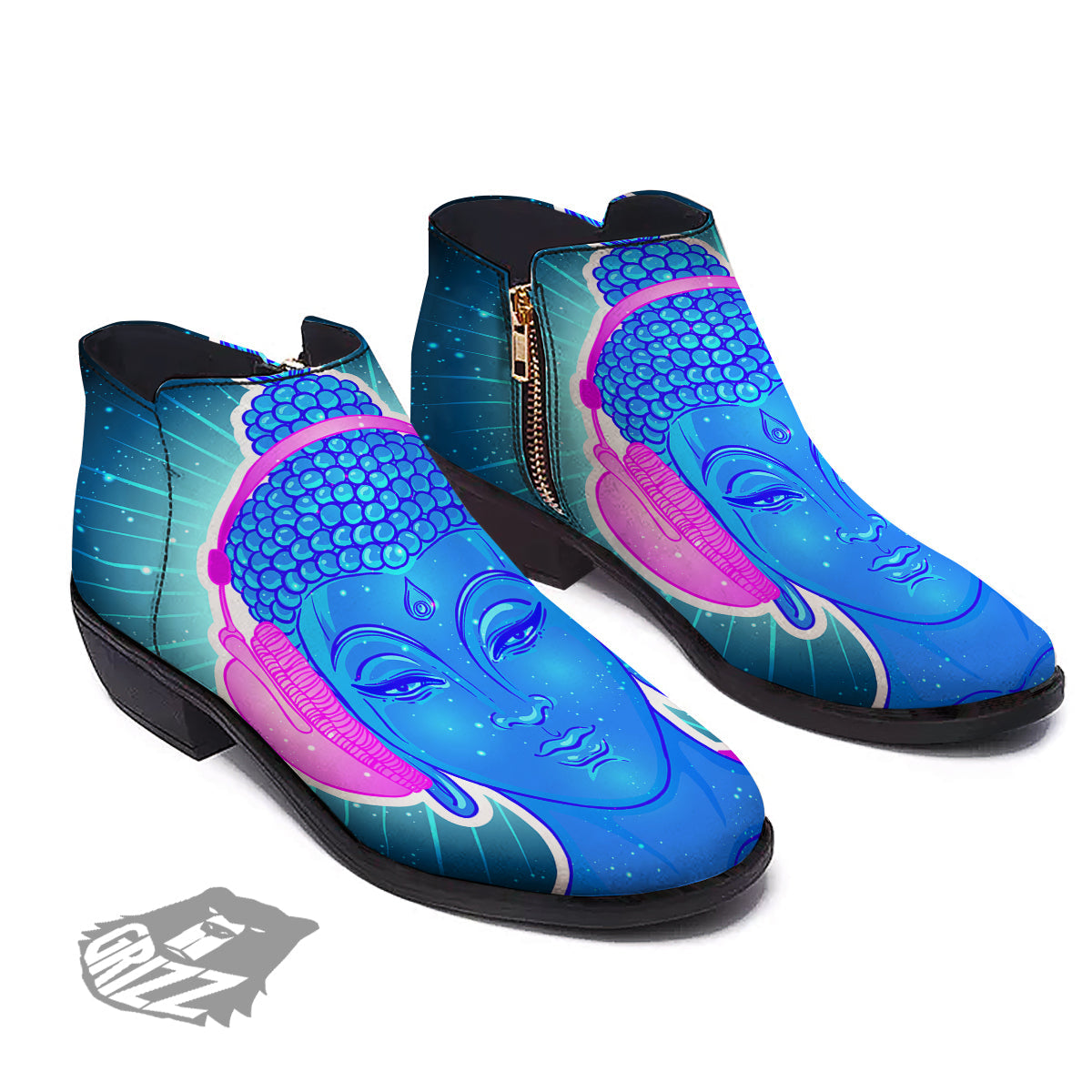 Buddha Psychedelic Print Ankle Boots-grizzshop