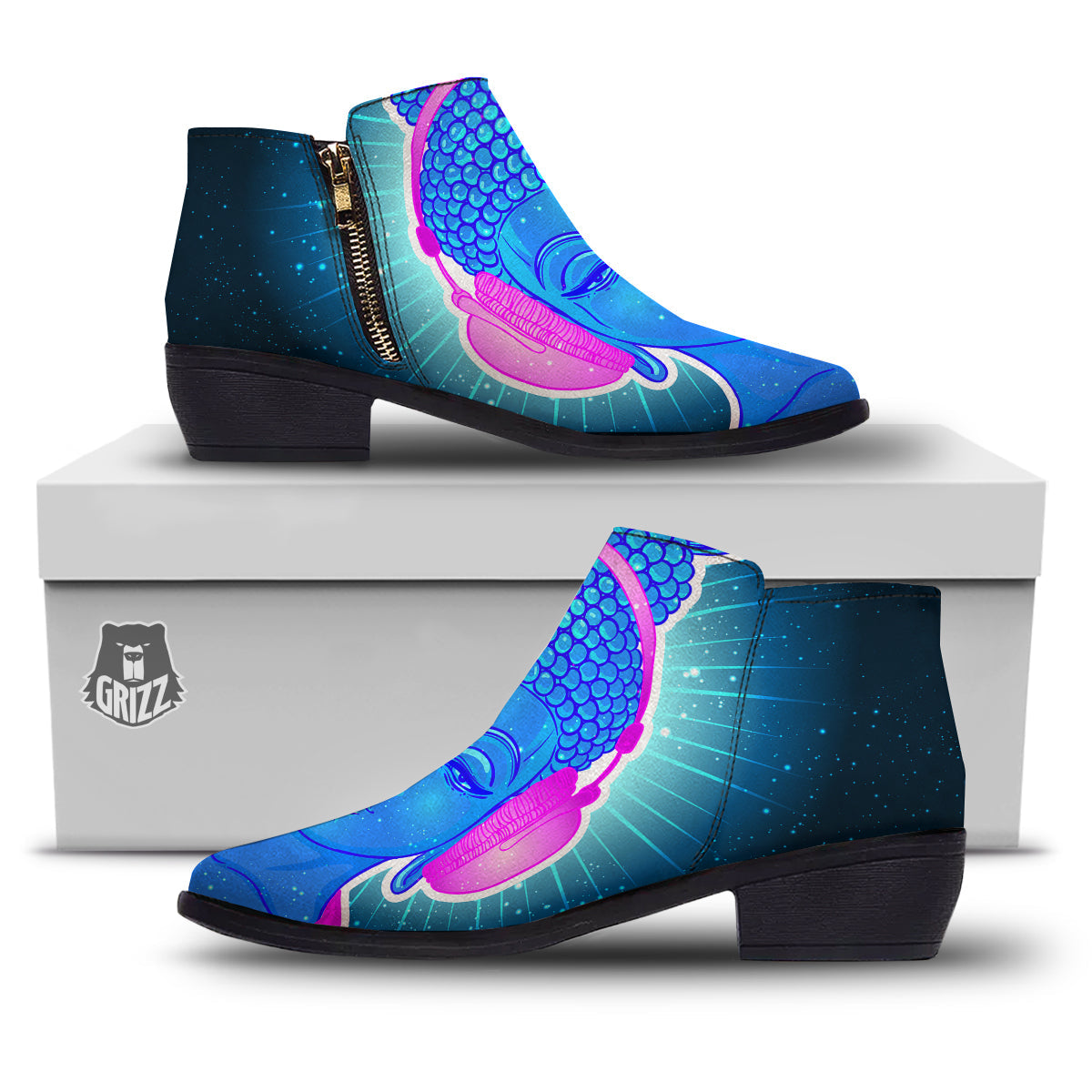 Buddha Psychedelic Print Ankle Boots-grizzshop
