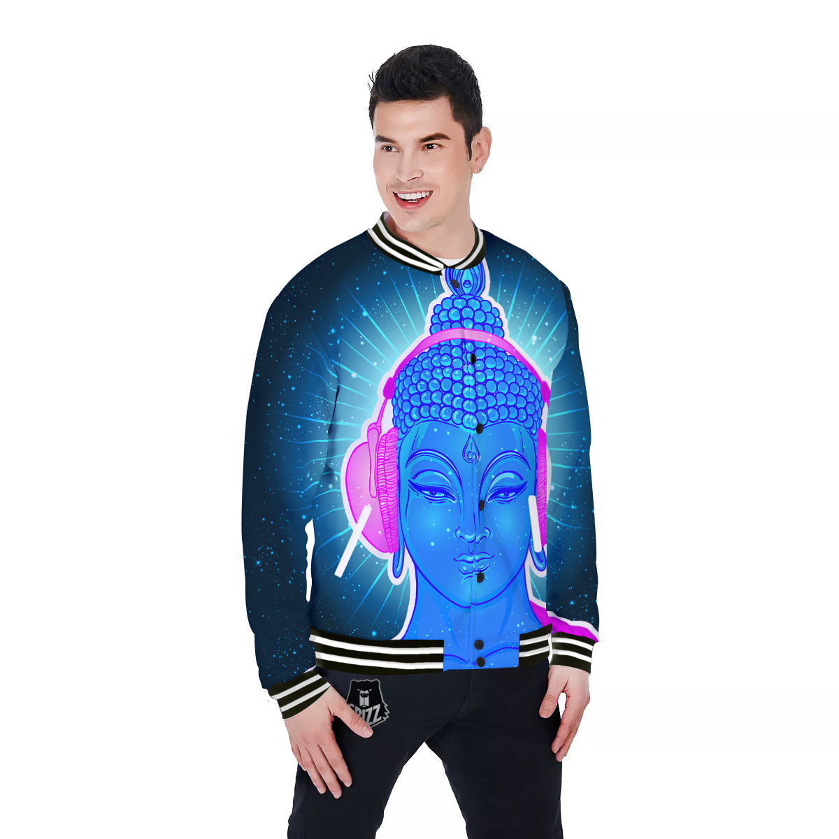 Buddha Psychedelic Print Baseball Jacket-grizzshop