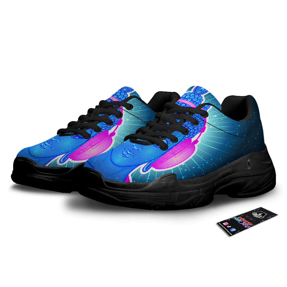 Buddha Psychedelic Print Black Chunky Shoes-grizzshop