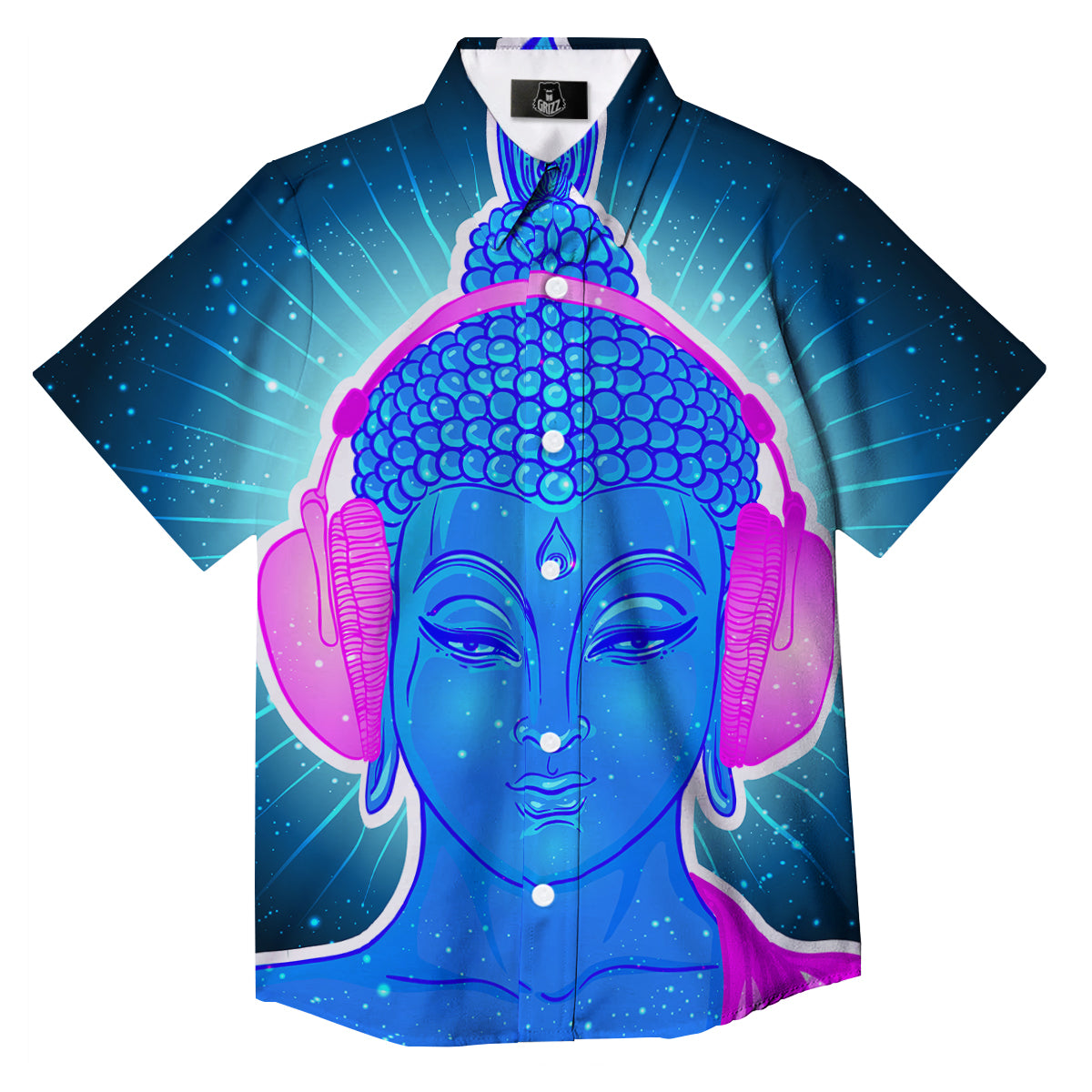 Buddha Psychedelic Print Button Up Shirt-grizzshop
