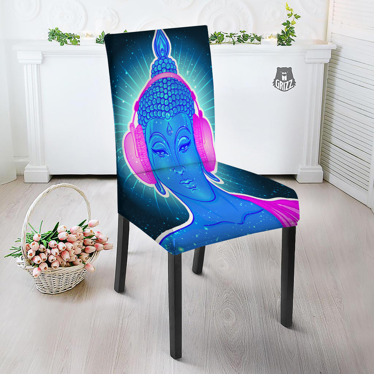 Buddha Psychedelic Print Dining Chair Slipcover-grizzshop