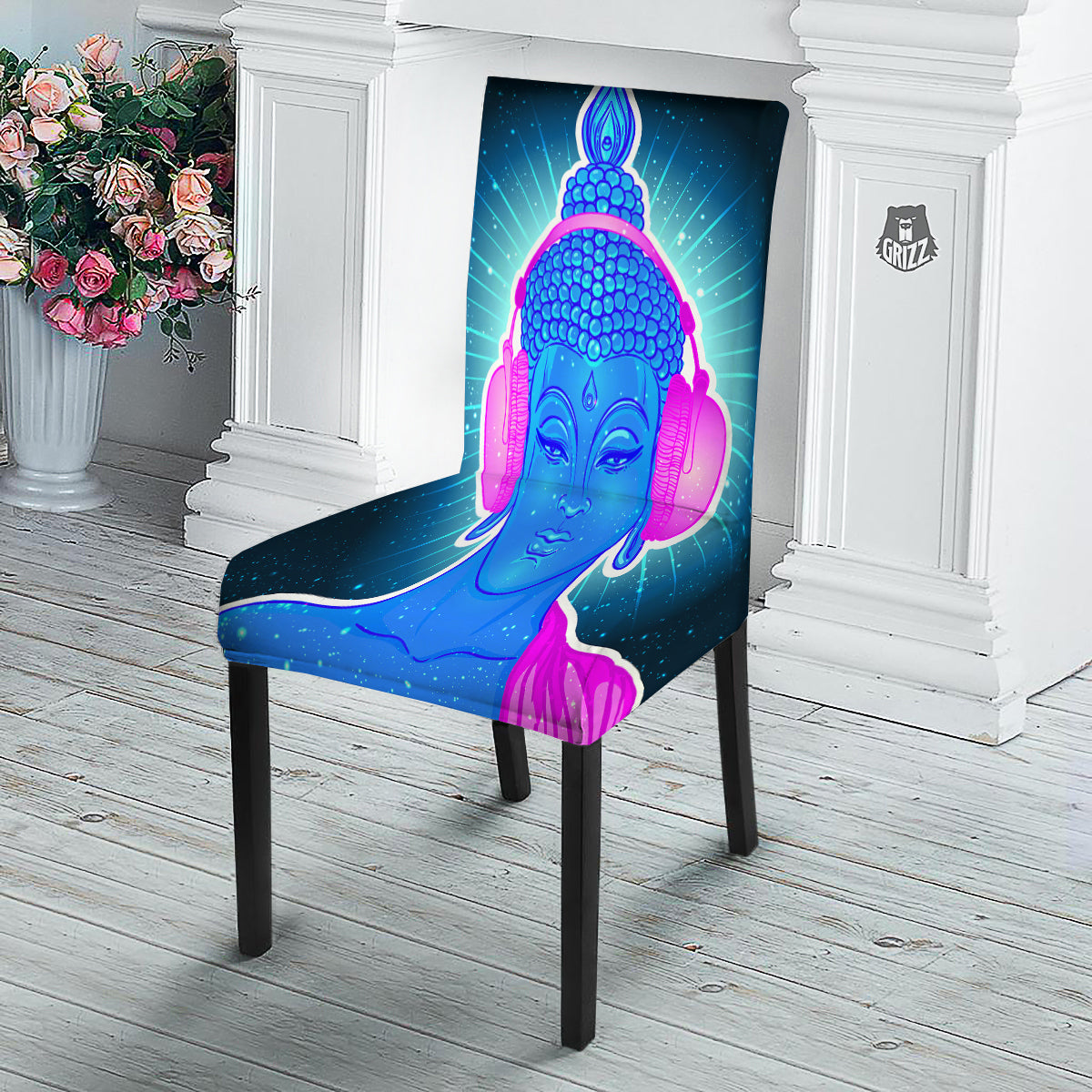 Buddha Psychedelic Print Dining Chair Slipcover-grizzshop
