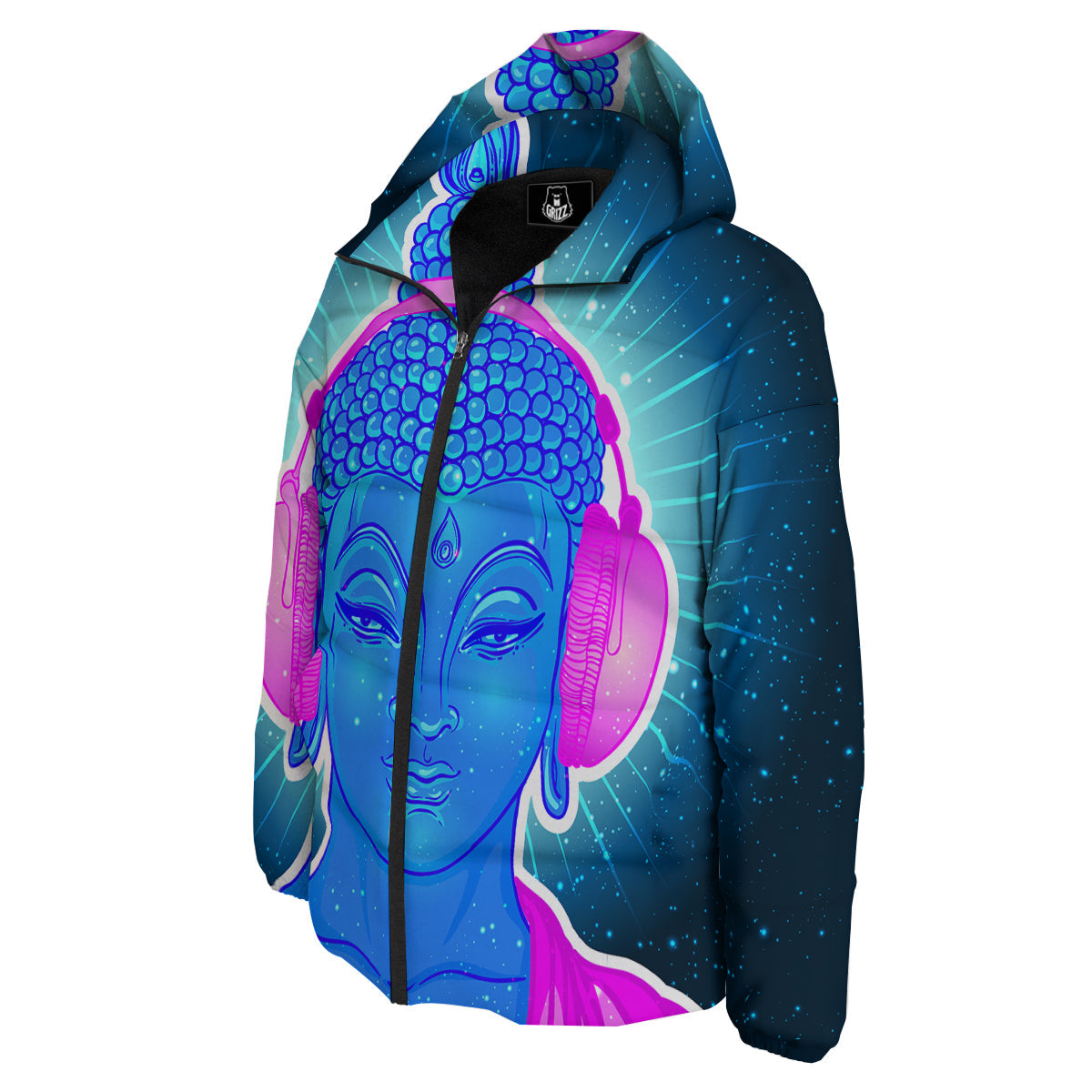 Buddha Psychedelic Print Down Jacket-grizzshop