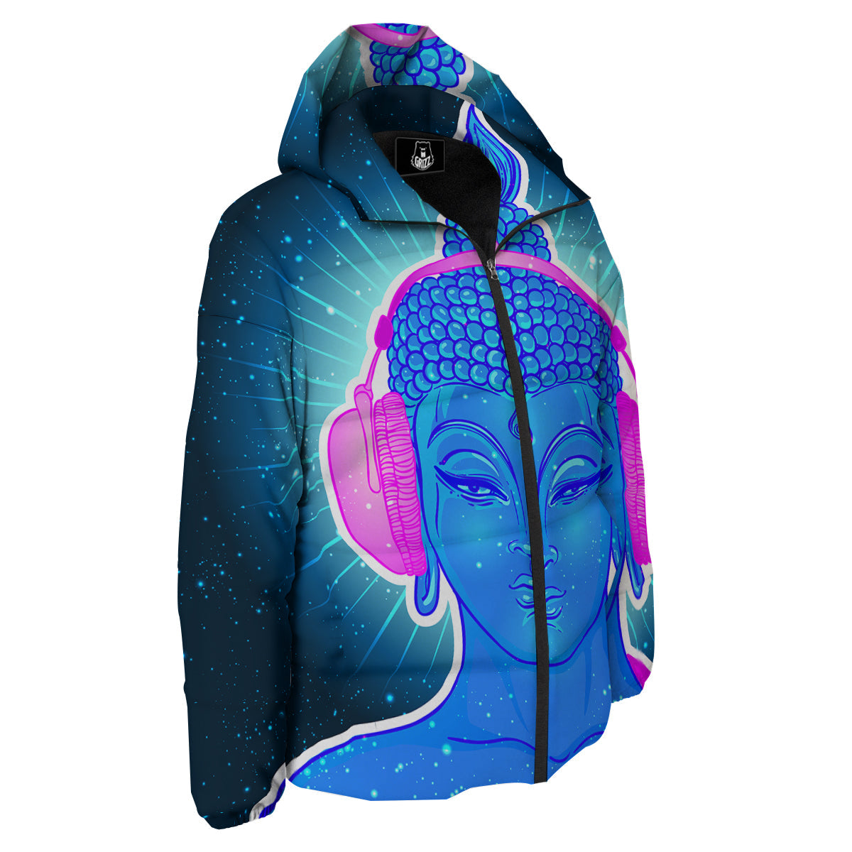 Buddha Psychedelic Print Down Jacket-grizzshop