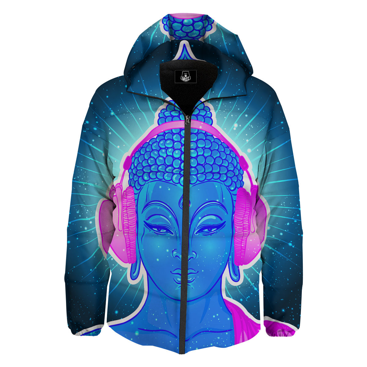 Buddha Psychedelic Print Down Jacket-grizzshop