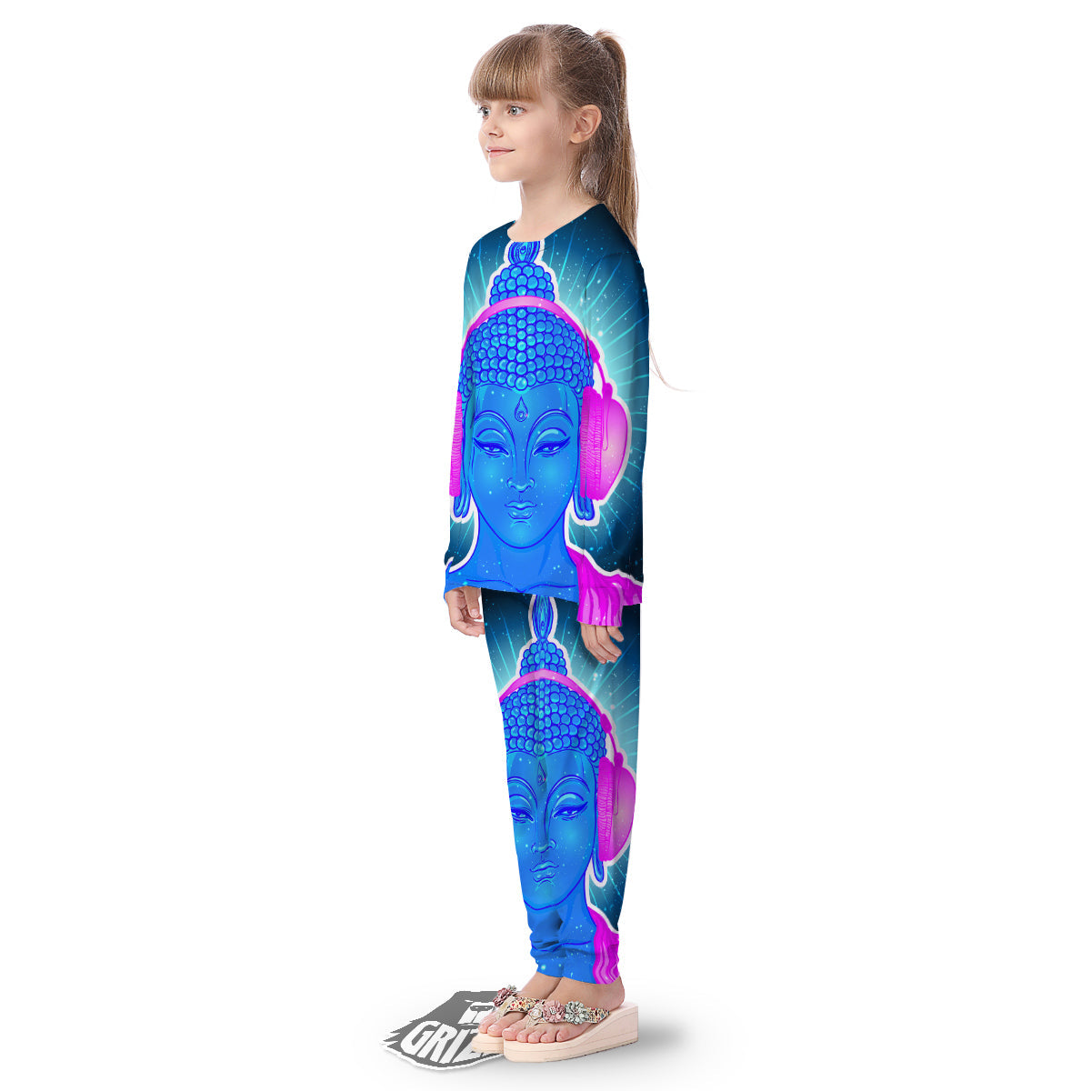 Buddha Psychedelic Print Kid's Pajamas-grizzshop