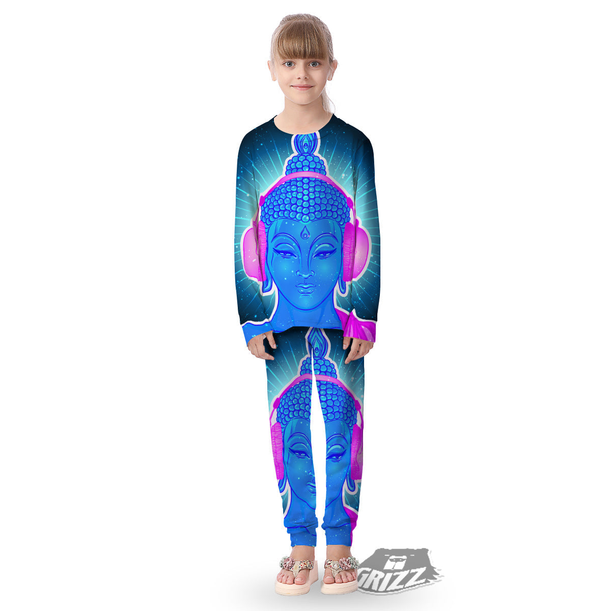 Buddha Psychedelic Print Kid's Pajamas-grizzshop