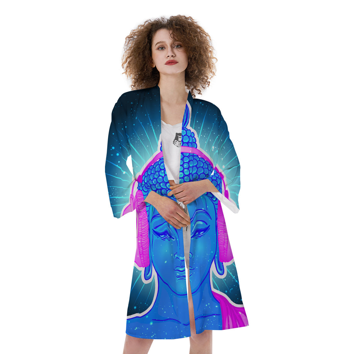Buddha Psychedelic Print Kimono-grizzshop