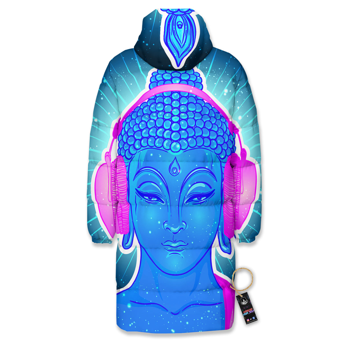 Buddha Psychedelic Print Long Down Jacket-grizzshop