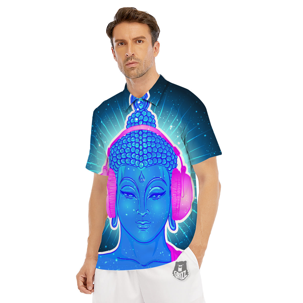 Buddha Psychedelic Print Men's Golf Shirts-grizzshop