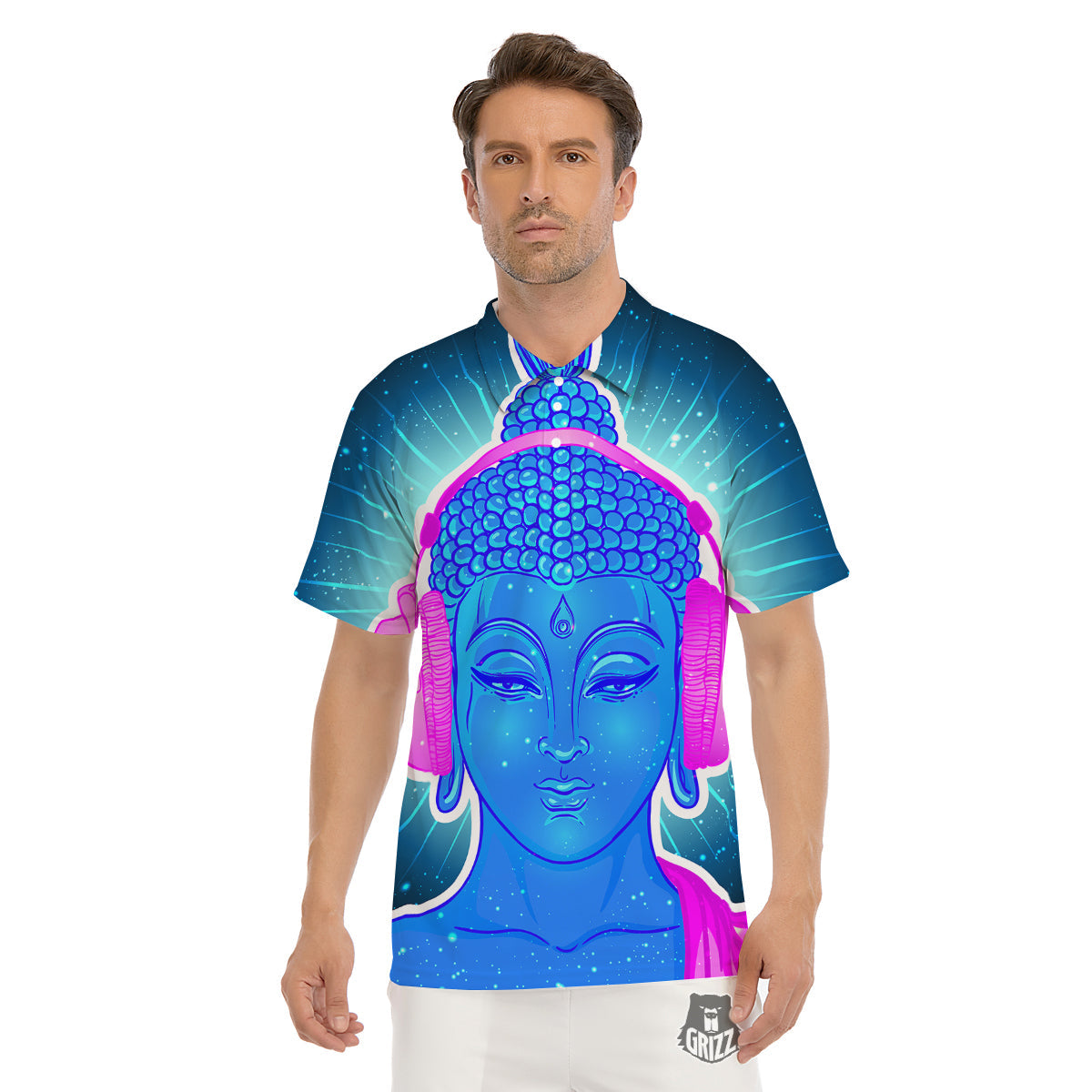 Buddha Psychedelic Print Men's Golf Shirts-grizzshop