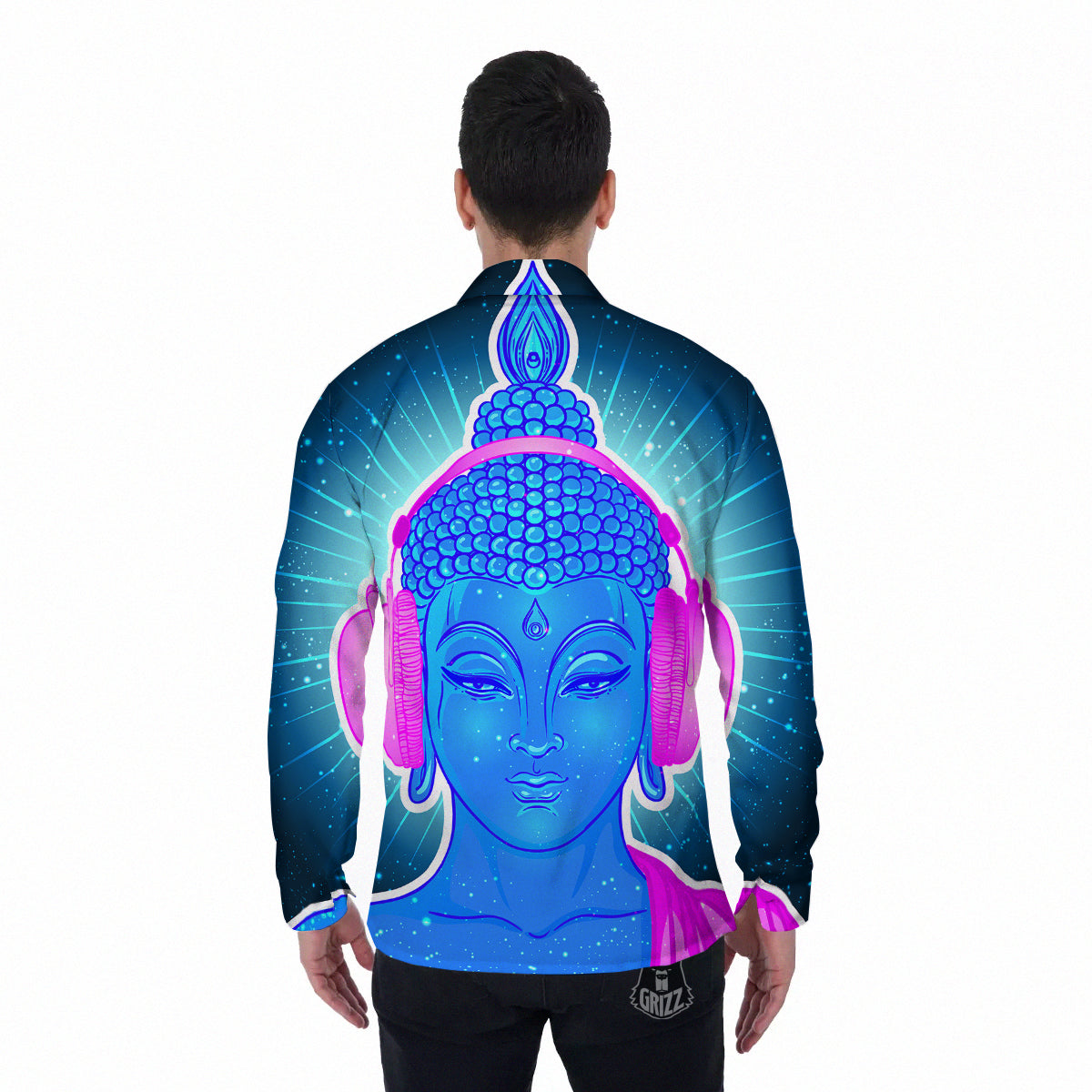 Buddha Psychedelic Print Men's Long Sleeve Shirts-grizzshop