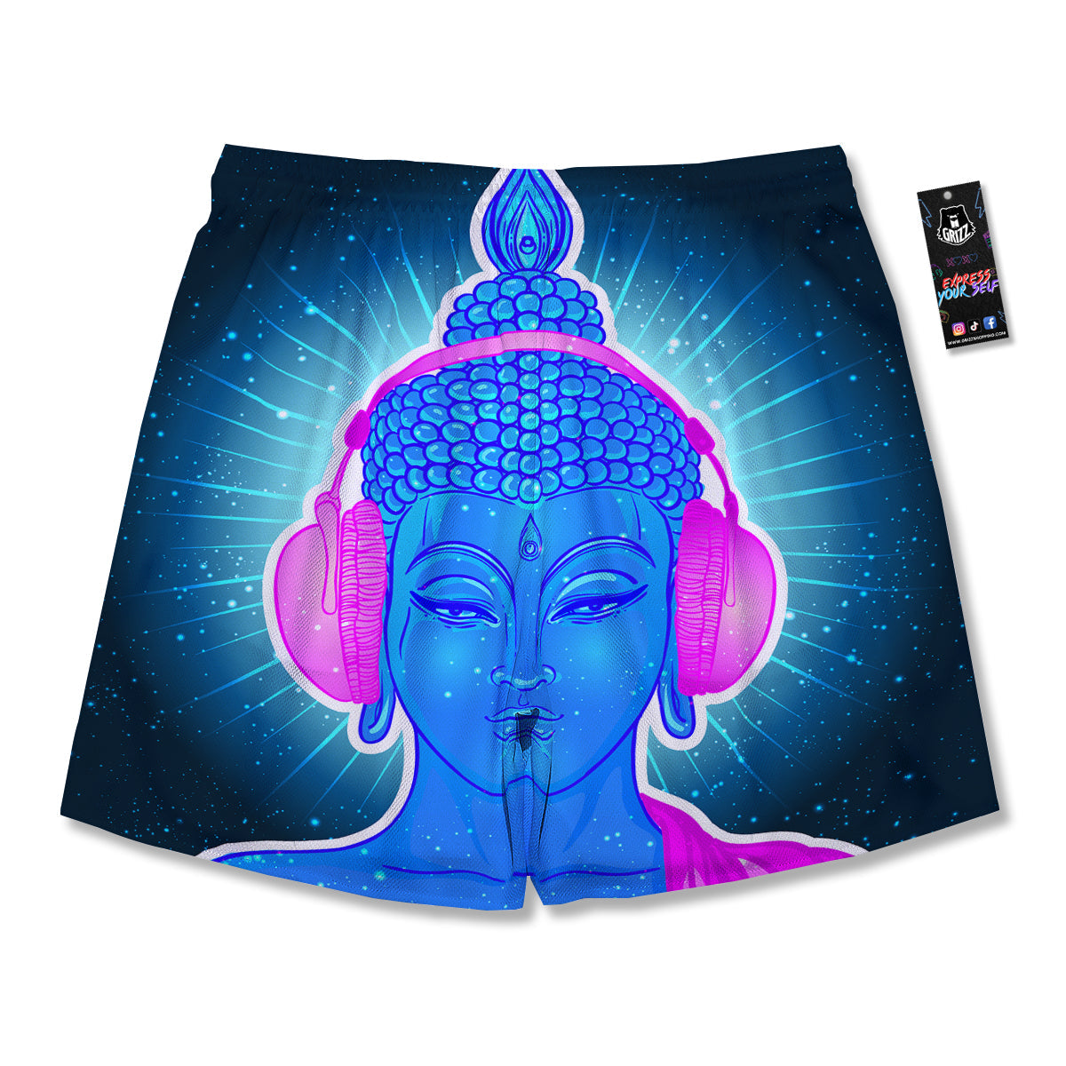 Buddha Psychedelic Print Men's Running Shorts-grizzshop
