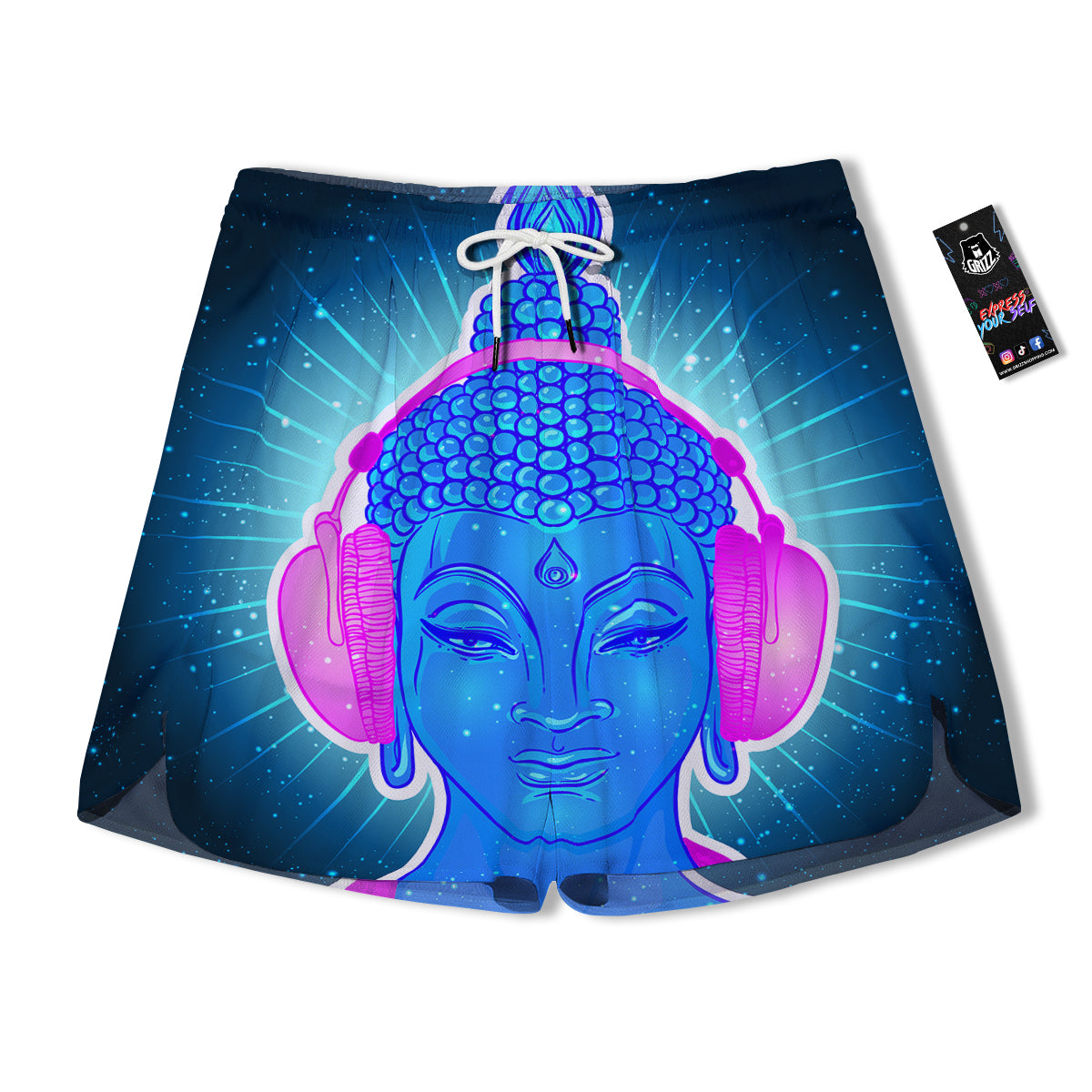 Buddha Psychedelic Print Men's Running Shorts-grizzshop
