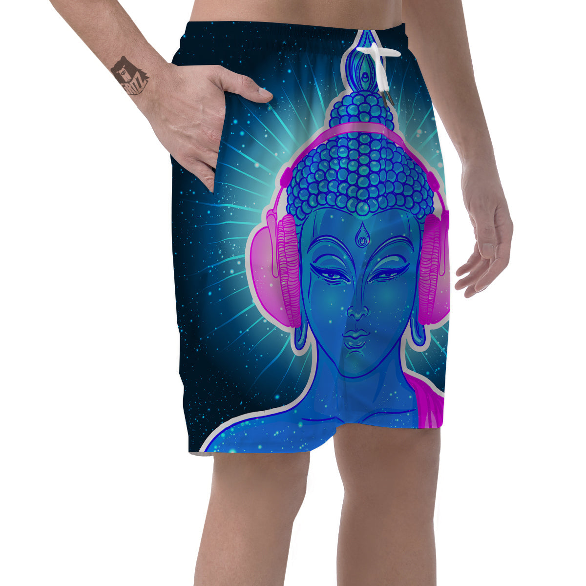 Buddha Psychedelic Print Men's Shorts-grizzshop