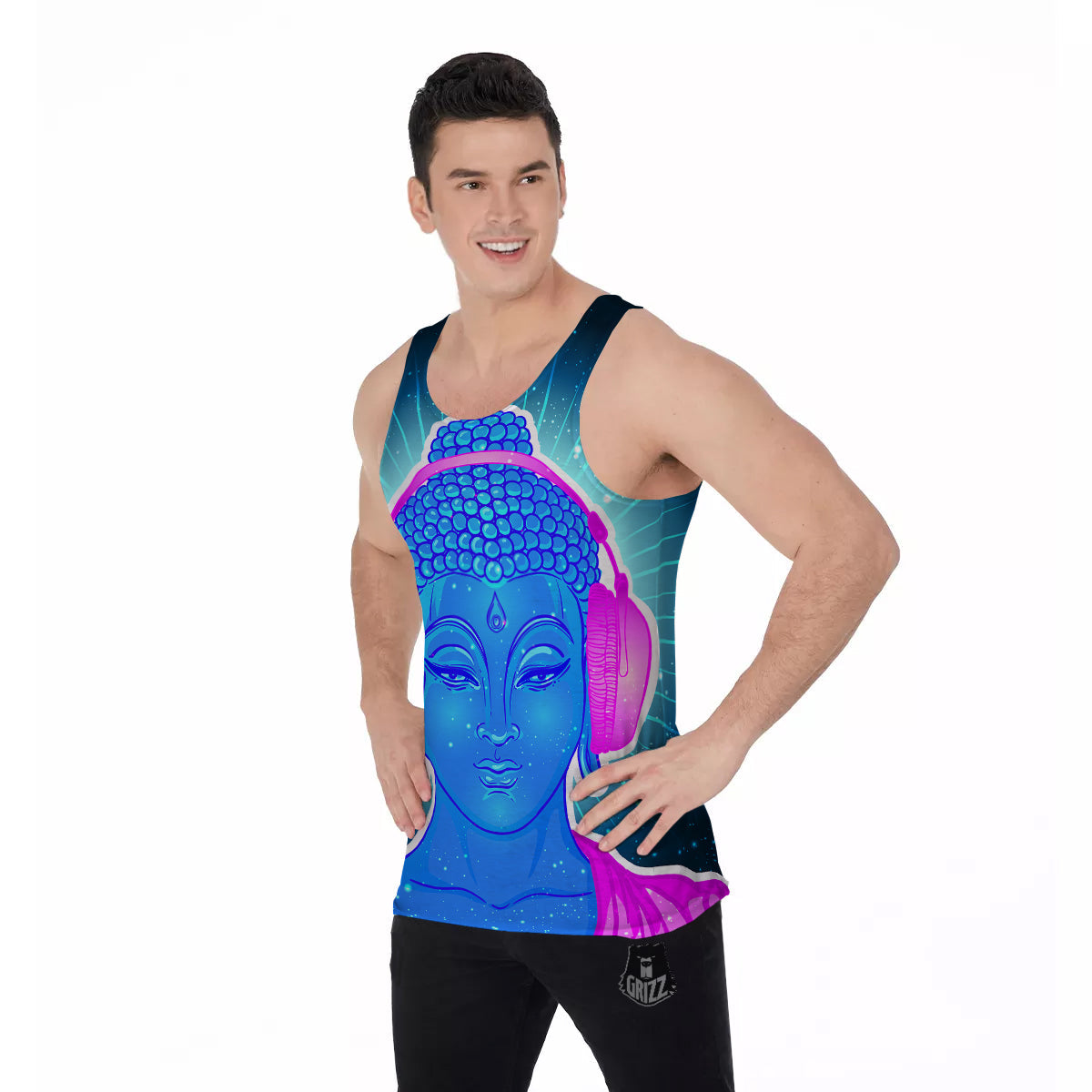 Buddha Psychedelic Print Men's Tank Top-grizzshop