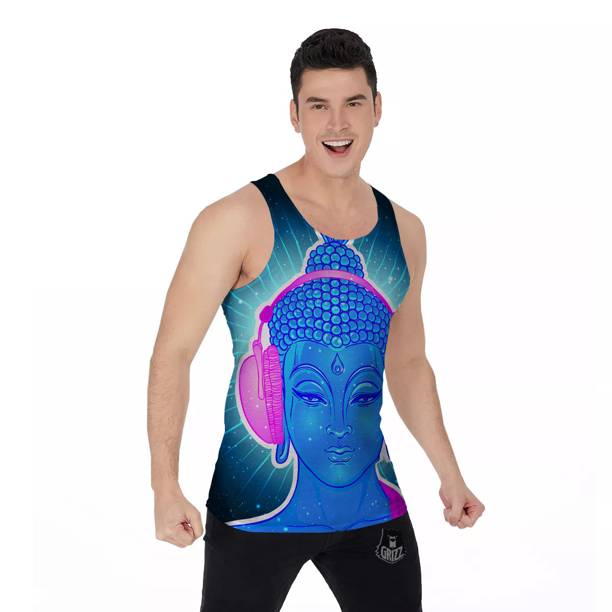Buddha Psychedelic Print Men's Tank Top-grizzshop
