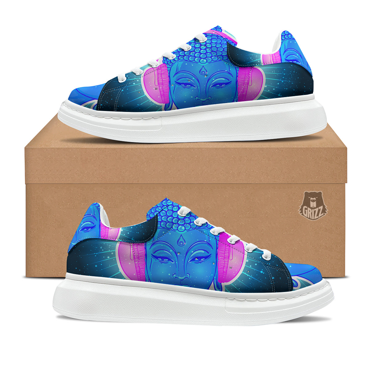 Buddha Psychedelic Print Platform Shoes-grizzshop