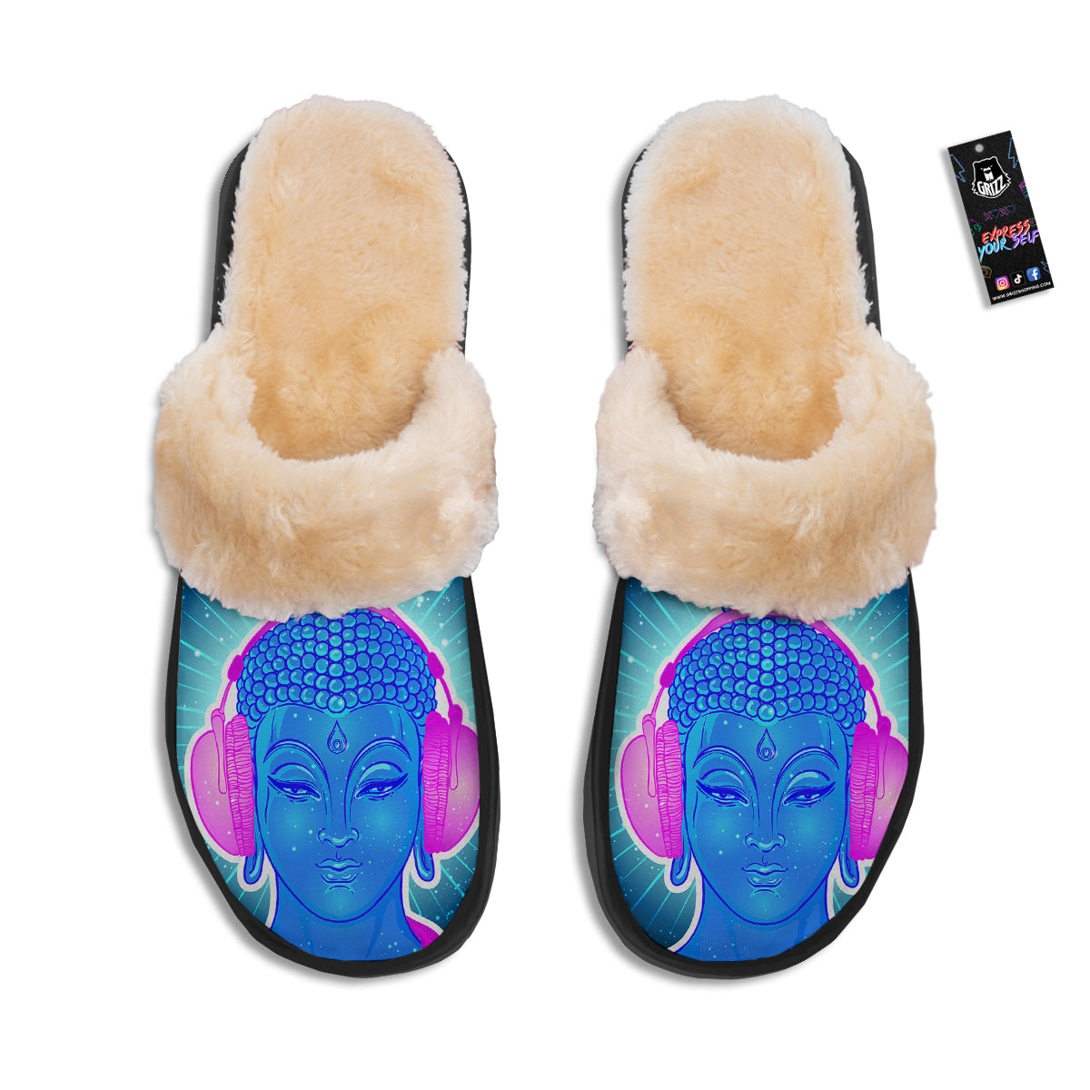 Buddha Psychedelic Print Slippers-grizzshop
