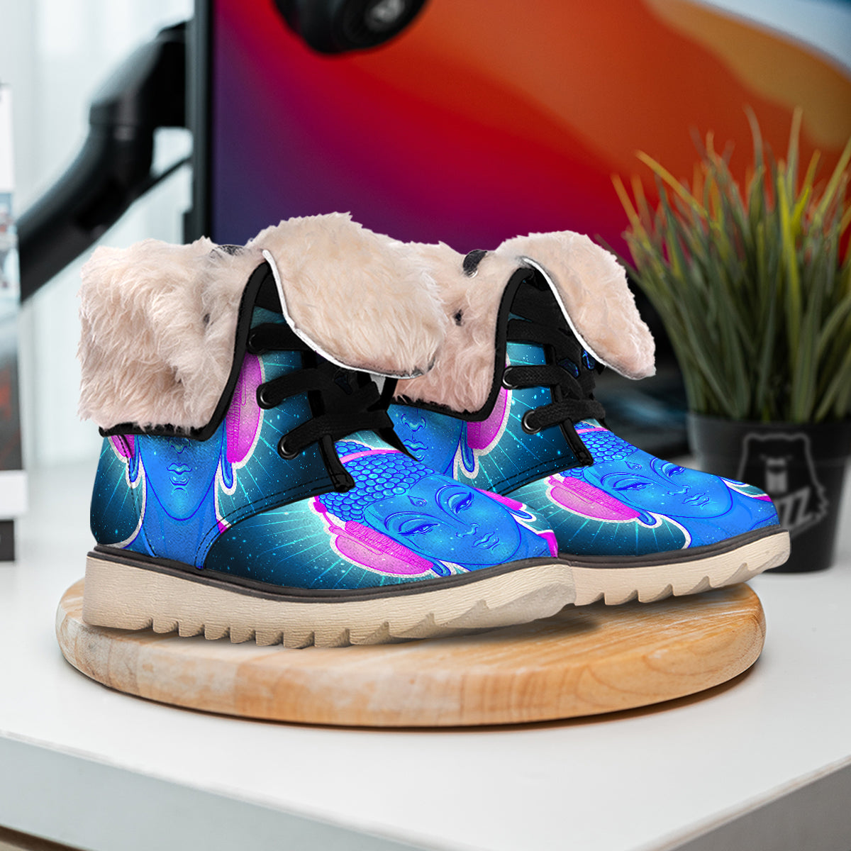 Buddha Psychedelic Print Snow Boots-grizzshop