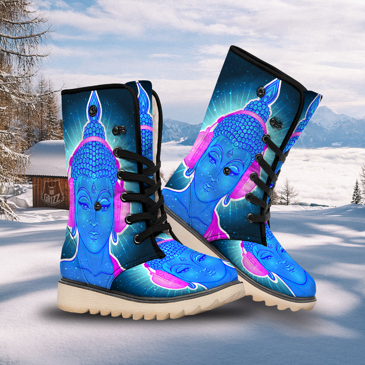 Buddha Psychedelic Print Snow Boots-grizzshop