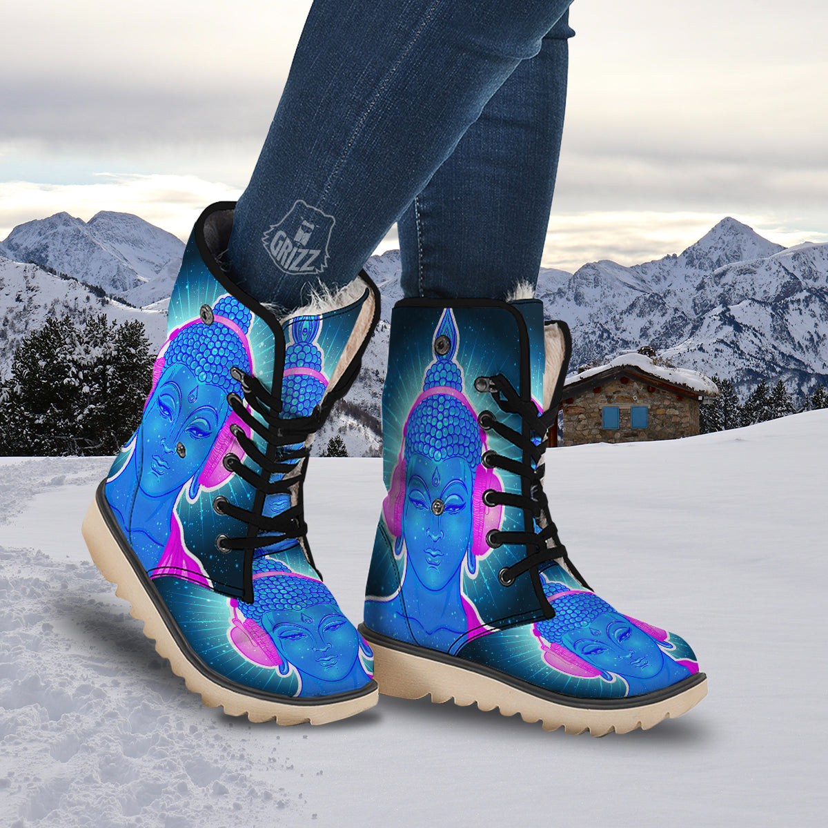Buddha Psychedelic Print Snow Boots-grizzshop