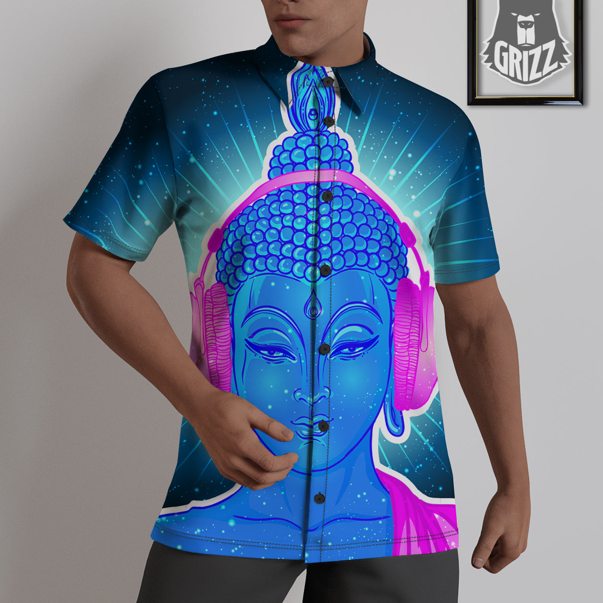Buddha Psychedelic Print Untucked Shirts-grizzshop